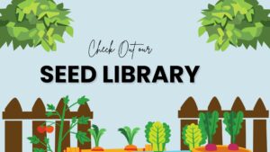 Come check out our seed library. An image with a garden.